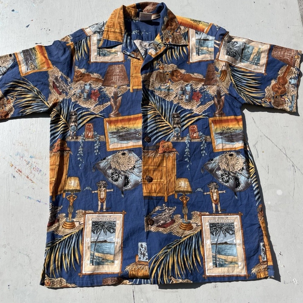 Men's Go Barefoot Shirt Multicolor Tropical M TIKI Beach Surf Island Hawaiian